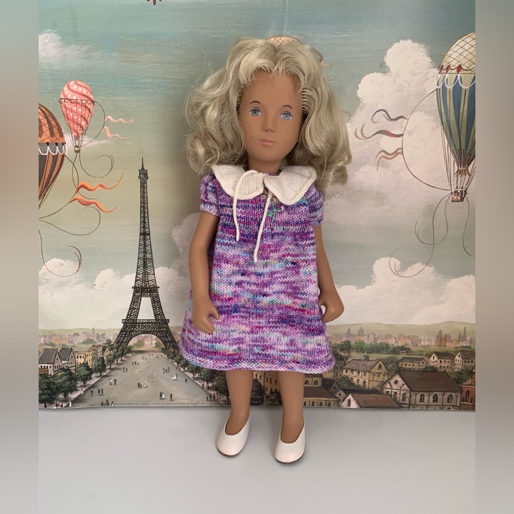 Sasha Doll Hand Knitted Dress and Collar Purple Lavender Hand Dyed
Yarn Colorful